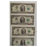 (3) $2 and (1) $1 Federal Reserve Notes. Dates: