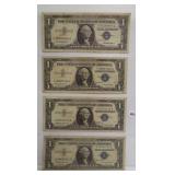 (4) $1 Silver Certificates. Dates: (3) 1957-B,