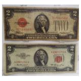 (2) $2 Red Seal U.S. Notes. Dates: 1928-D, 1953