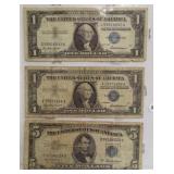 1953-A $5 Silver Certificate & (2) 1957 $1 Silver