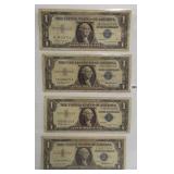 (4) $1 Silver Certificates. Dates: (2) 1957, (2)