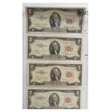 (4) Series of 1953-A, B, C $2 Red Seal Notes.