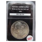 Genuine UNC 1904 Morgan silver dollar in PCS