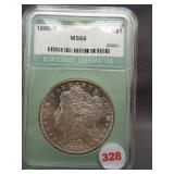 1880-S Morgan silver dollar. NTC MS-66.