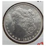 1886 Morgan silver dollar.