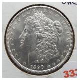 1890 Morgan silver dollar.
