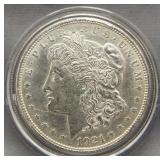 1921-D Morgan silver dollar.