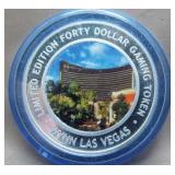 $40 Las Vegas Wynn .999 fine silver gaming token.