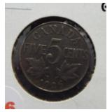 1926 Canadian nickel. Near 6, key date, fine.