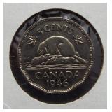 1946 Canadian nickel. Arrow head, error variety,