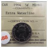1964 Canadian nickel. ICCS MS60, Graded Extra