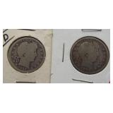 (2) Barber quarters: 1898, 1908-D.