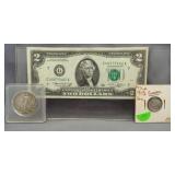 1976 $2 Federal Reserve note, 1965 90% copper