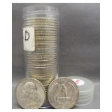 Roll of (39) 1955-D Silver Washington quarters.