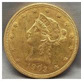 1903 Liberty Head $10 gold Eagle.