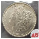 1889 Morgan silver dollar.