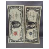 1957 $1 Silver certificate and 1963 $5 Red seal