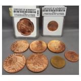 (6) One ounce Copper rounds of various designs,