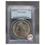 1881-S Morgan silver dollar. PCGS MS63.