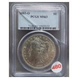 1883-O Morgan silver dollar. PCGS MS63.