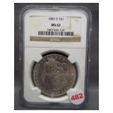 1885-O Morgan silver dollar. NGC MS62.