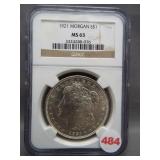 1921 Morgan silver dollar. NGC MS63.