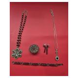 Flower Necklace, Drop Necklace, Vintage Brooch,