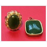 14K Gold & Jade Pendant + Jade Ring