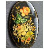 Signed Vintage Russian Lacquer Brooch Pin