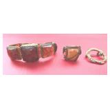 Vintage Locket Watch Bracelet, Stone Ring & Brooch