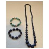 Blue Beaded Necklace + (2) Beaded Bracelets