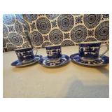 (3) Mini Blue Willow Teacups & Saucers