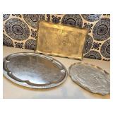 Vtg Handmade Aluminum Tray, Hammered Aluminum