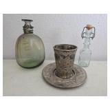 Silver-Plated Kiddush Cup & Saucer w/Embossed