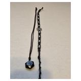 Black Bead Necklace & Silver Tone Bracelet