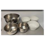 Stainless Mixing Bowls & (3) Ceramic Bowls