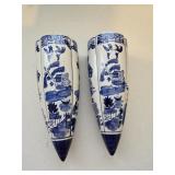 (2) 9" Blue Willow Wall Vases