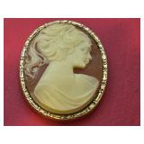 1928 Jewelry Gold Tone Faux Carnelian Cameo Oval