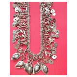 Antique Turkmen Tribal Silver Necklace with red