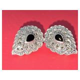 Pr of Sterling Silver Onyx and Marcasite