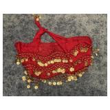 Red Belly Dance Hip Scarf w/Gold Coins.