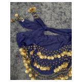 Blue Belly Dance Hip Scarf w/ Gold Coins.