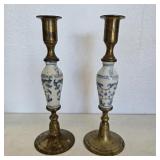VTG Brass & Ceramic Candle Stick Holders