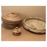 VTG Handwoven Rattan Baskets w/Lids and Tray