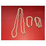 19" Faux Pearl Necklace & (2) Bracelets