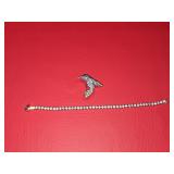 Vtg Monet Hummingbird Brooch + Plunder Prong Set