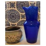 Hand-blown Cobalt Blue Glass Carafe or Pitcher &