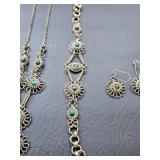Filigree Metal & Turquoise Necklace, Bracelet