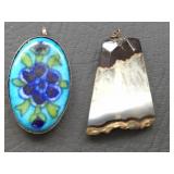 Volcanic Agate Pendant & Hand Painted Blue