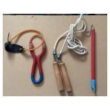 Vintage Toys Including a Jump Rope, Sling Shot &